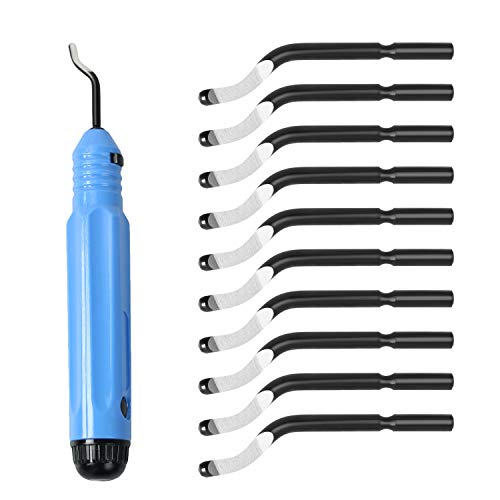 Deburring Tool Kit Edge Cutters Set, Askwhy Anti-Slip NB1100 Handle+10pcs Extra BS1010 Deburring Blades, Burr Remover Hand Tool for Wood, Metal, Plastic,Aluminum, Copper and Steel