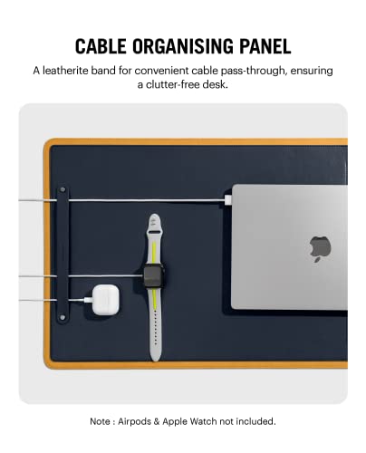 Image of DailyObjects Dart Large Premium Vegan Leather Desktop /Laptop Desk Mat for Work from Home /Office /Gaming | Cable Organiser & Hideway Storage | Extended Mousepad & Water-Resistant - Mustard - Model - R2
