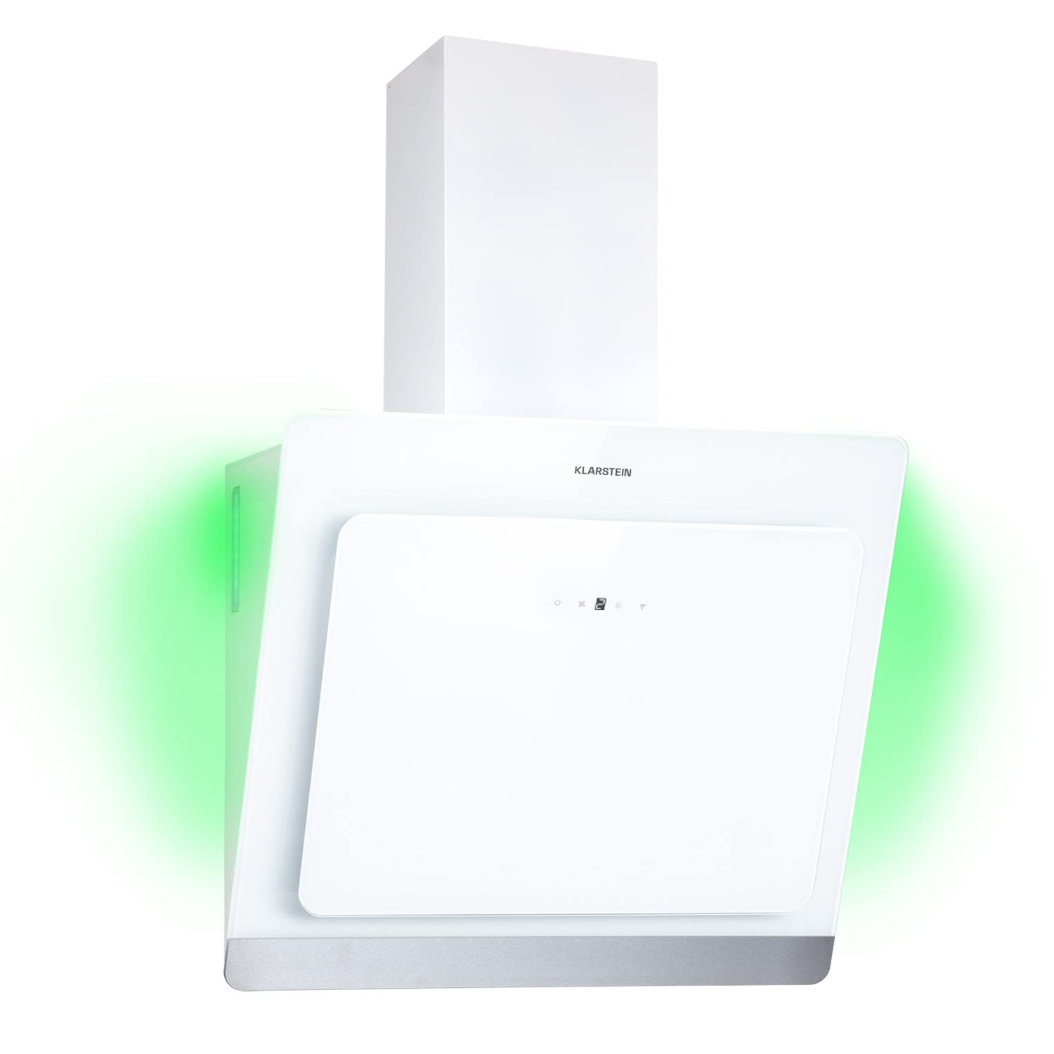 Klarstein Hotte Aspirante 60 cm, Hotte Aspirante Inclinée Silencieuse, de Cuisine 60cm avec Lampes LED, Débit d'Air Puissant 585m³/h, Efficacité Energétique A, avec Évacuation, Wi-Fi