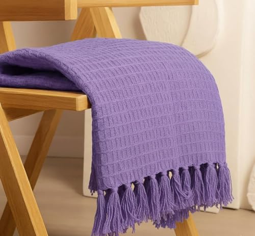 Image of 100% Cotton Waffle Weave Sofa Throw Blanket 50x60 Inches or 125x150 cms Lightweight, Soft & Breathable Couch, Bed or Chair Throw Blanket for Living or Bedroom, Lavender