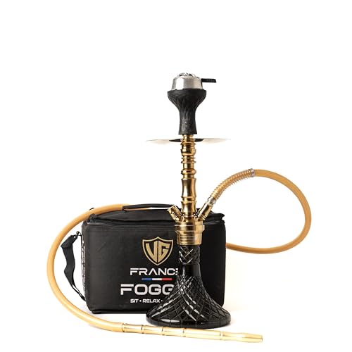 Image of France Foggit Premium Hookah Set with Carrying Case, Crystal Glass Base, Rainbow Stem, Portable Shisha Kit