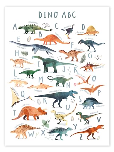 Posterlounge Alphabet des dinosaures Poster de Victoria Borges 30 x 40 cm Déco colorée Tableaux Décoration murale