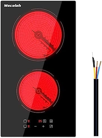 Weceleh 12 Inch Electric Ceramic Cooktop, Built-in Dual Cook Electric Stove Top, 2 Burners Electric Stove 220-240V, Child Safety lock, Sensor Touch Control, 9 Heating Levels Cooker (NO PLUG)
