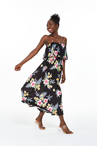 Image of Family Matching Hawaiian Clothes, Hibiscus Black | Black Hibiscus Print • Soft Rayon Fabric • Family Matching Outfits • Vacation Ready • Luau Party Wear