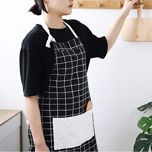 Image of KPNG Lattice Cotton Linen Apron Woman Adult Bibs Home Cooking Baking Coffee Shop Cleaning Aprons Kitchen Accessory (Pack Of 1, Black)