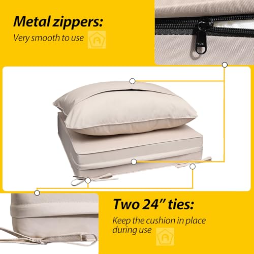 Image of AAAAAcessories Outdoor Deep Seat Cushions, Waterproof, Fade-Resistant Patio Furniture Replacement Cushions, 24 inch x 24 inch x 5 inch, Set of 2, Khaki Beige