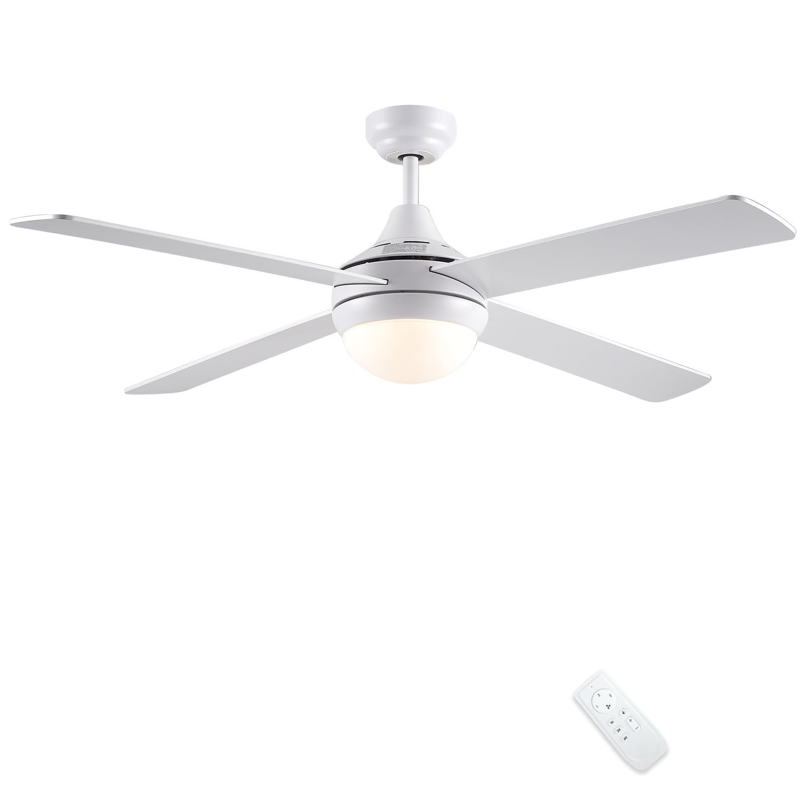 CJOY 48 inch Ceiling Fans with Lights, White Ceiling Fan with Remote Control, 3 Speeds, Reversible 4 Blades, Memory 3CCT, Dimmable, Timer, Fan Light for Bedroom/Living Room/Kitchen/Patio