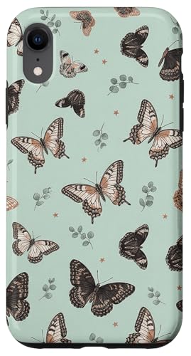 Cute Blue Butterflies Over Sage Green Romantic Aesthetic �X�}�z�P�[�X iPhone XR �p