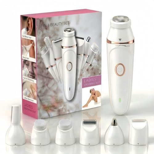 7-in-1 Electric Razors for Women,Bikini Trimmer for Women, Waterproof & USB Rechargeable with Body Hair Trimmer,Eyebrow Trimmer, Nose Hair Clipper,Callus Remover &Facial Cleansing Brush,Gifts for Lady