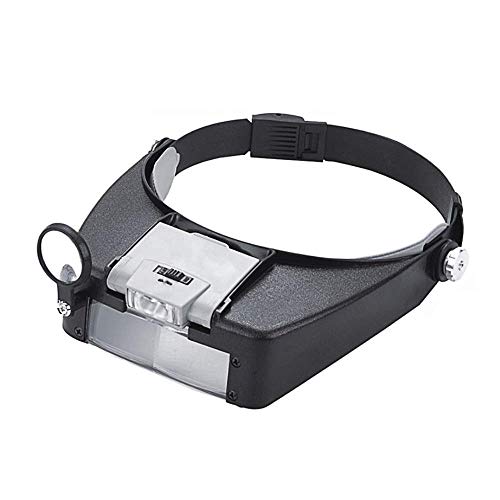 PHOEWON Bandeau Loupe Horloger Mains Libres Loupe avec Lumière Casque Loupe Grossissante avec LED Lumière, pour Horloger, Bijoutier, Lecture