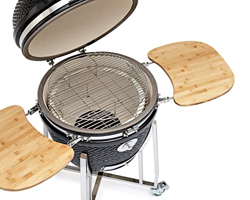 Foto von FLAME ROCK Keramikgrill Kamado Grill 24 B Pro - Holzkohlegrill mit Bambusablage, Deckelthermometer, starke Hitze-Isolierung, Fiberglas-Dichtung, schwarz, 24