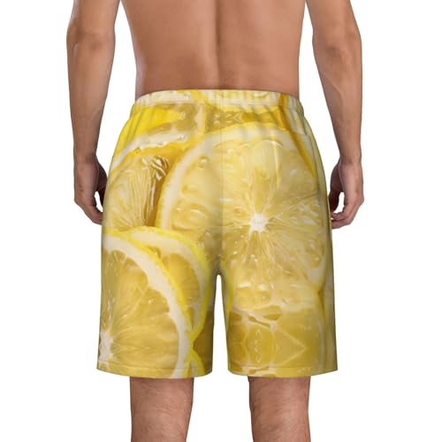 Yellow Lemon Print Men's Beach Pants Lightweight Quick-Dry Swim Pants with Mesh Lining for Men4