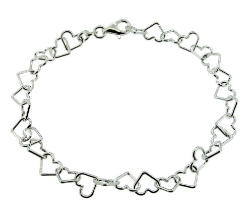 Image of Christopher James of London CJoL - Sterling Silver Ladies 7.5" (19cm) Heart Link Charm Bracelet In Simple Gift Bag - 3.6g