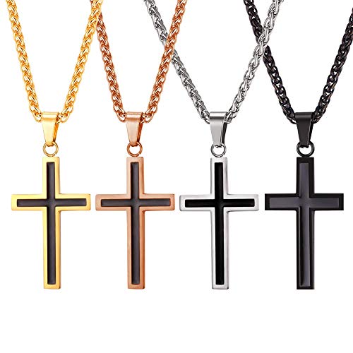U7 Blue Cross Chain Men Faith Cross Necklaces For Men Women, Stainless Steel Custom Engraved Cross Pendant Baptism Gift #TOP5