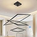 Mccokaige 3 Ring Black Modern Led Chandelier Dimmable Square Chandelier Modern Led Pendant Light Contemporary Light Fixtures Adjustable Ring Light for Kitchen Island Dining Living Room Entryway
