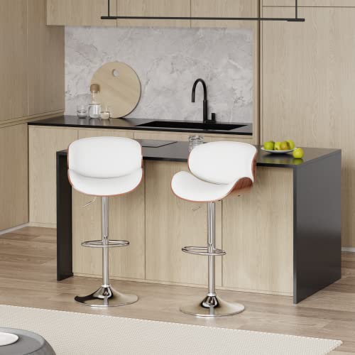 Aowos Adjustable Swivel Bar Stools Set Of 4, Mid-Century Modern Pu Leather Upholstered Counter Height Bar Stool, Kitchen Island Barstoosl With Back White #TOP6