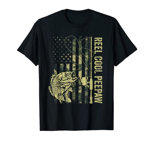 Reel Cool Peepaw Camouflage American Flag Fathers Day T-Shirt for Men