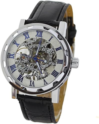 Jewelry Classic Men's Mechanical Wrist Watch Black Band White-Blue