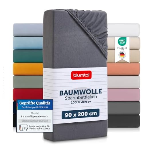 Blumtal® Basics Jersey Spannbettlaken 90x200cm - Oeko-TEX Zertifiziert, 100% Baumwolle Bettlaken, bis 20cm Matratzenhöhe, Grau