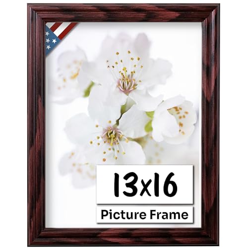 Cherry 13x16 Picture Frame .75" Inch Wide - Cherry Wall Decor Handmade Solid Wood Frames with Preinstalled Hangers and UV Blocking Plexiglass 16x13 Frame