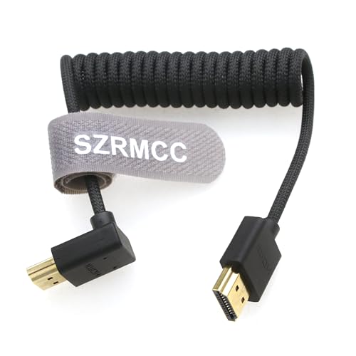 SZRMCC 8k 2.1 HDMI to HDMI Up Angle Ultra High Speed Coiled Braided Cable for Z Cam E2 Sony FX6 FX9 Canon EOS C70 C300 Portkeys BM5 Atomos Ninjav V Shogun Monitor