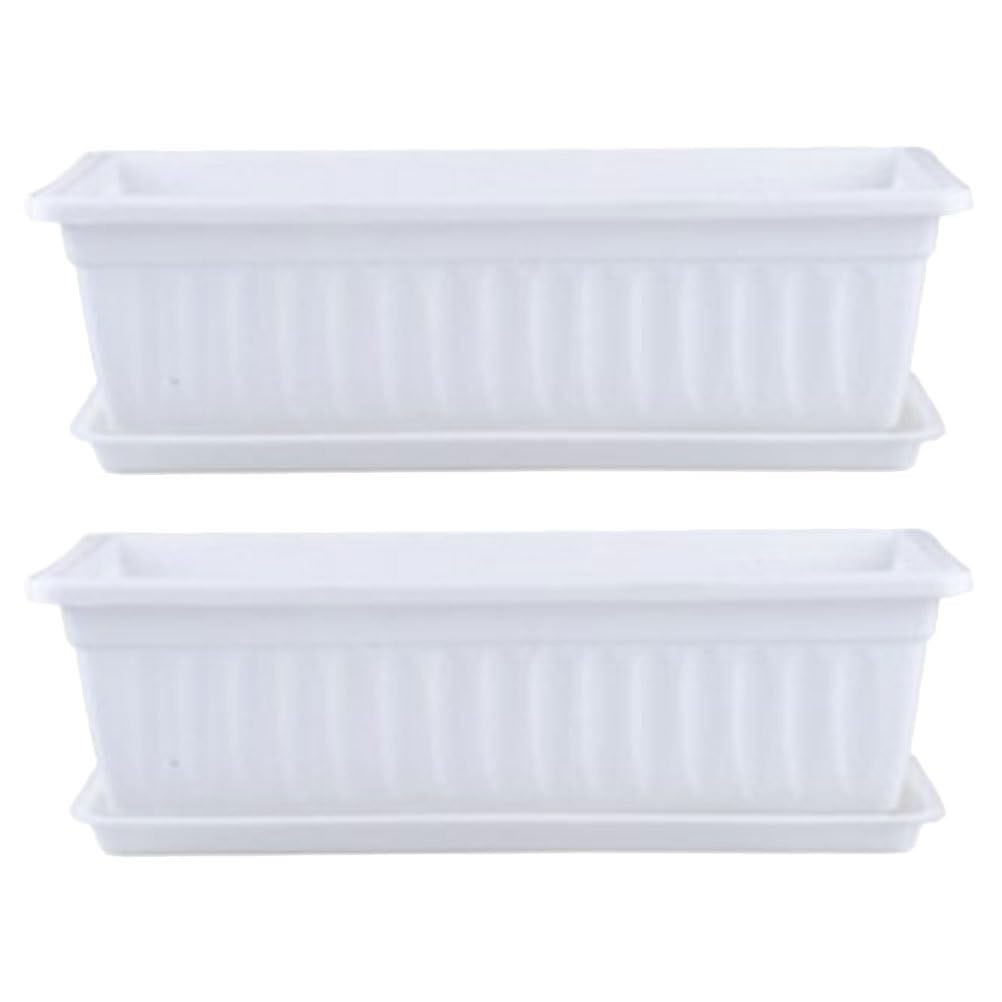 Hemobllo 2 Pièces Pot De Fleur Rectangulaire Pépinière Jardinière Jardinière Caisson Rectangulaire Dextérieur Pot De Culture De Bac à Plantes Plastique avec Plateau Seau à Fleurs Blanche