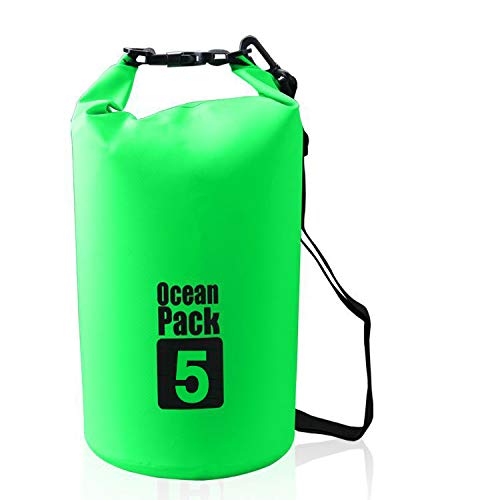 Acever Outdoor Dry Sack/Floating Waterproof Bag 2L/3L/5L/10L/15L/20L/30L for Boating, Kayaking, Hiking, Snowboarding, Camping, Rafting, Fishing and Backpacking (Green, 5L)