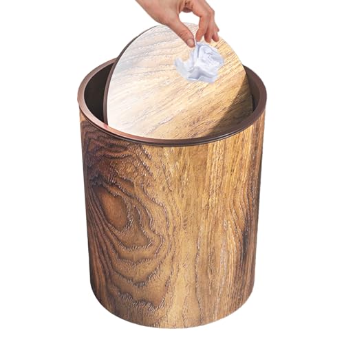 Generisch Cubo de basura con aspecto de madera para baño, decoración de madera, con tapa, retro, para dormitorio, oficina, cocina, baño, sala de estar, elegante, sostenible