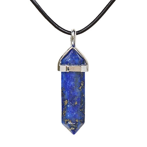 Natural Blue Lapis Gemstone Hexagonal Pointed Reiki Chakra Pendant Genuine Leather Necklace 18 Inch