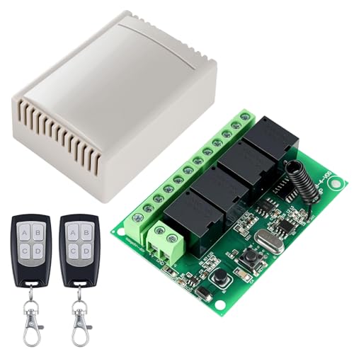 DC 433MHz Funk-Fernbedienungsschalter(12V 24V 4CH), DC 6-30V 10A 4-Kanal Funk-Relais-Empfänger mit 2 Funk-Sendern, für Licht, Garagentor, Motor, Markise