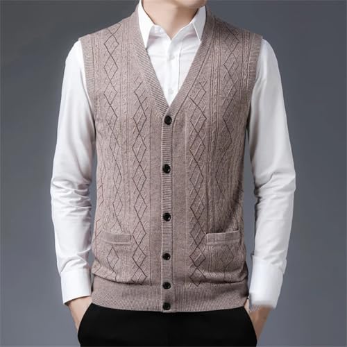 Men's Wool Knitted Vest Sleeveless V-Neck Single-Breasted Office Sweater Cardigan3