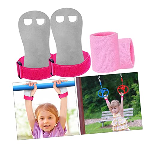 Gogogmee Gymnastics Grips Weightlifting Wristbands Set Durable Non-Slip Protective Gear for Boy Girl Youth for Gymnastics Weightlifting and Fitness Training Pink s