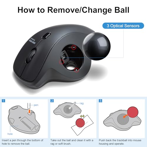Image of SANWA 40mm /1.57in Trackball, Replacement Ball GMATB39, GMAWTB40, GMABTTB41, Kensington Orbit Fusion, and Other Compatible Trackball Mice, Glossy Black