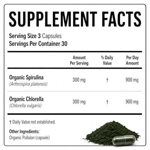 Teaveli Organic Spirulina and Chlorella Capsules