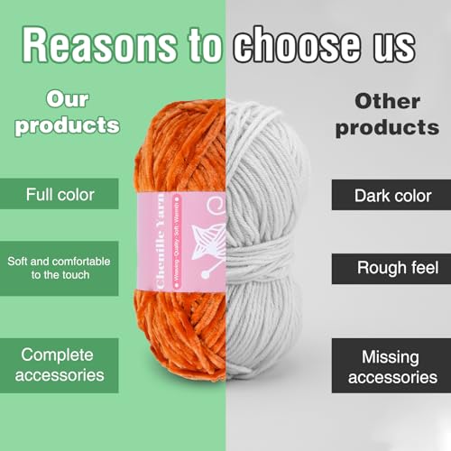 Image of LUNARM Chenille Yarn for Crochet Knitting Chunky Blanket Velvet Yarn | 3 Pack 3.5oz /100g 486 Yard Orange Chenille Yarn for Beginners Knitting Scarves with Big Eye Needles Machine Washable
