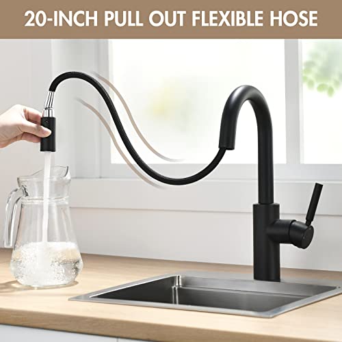 Ouen Matte Blcak Bar Faucet With Pull Down Sprayer For Single Sink,Bar Brass Faucet One Hole For Rv Campers Sink Small Faucet With Cupc Supply Hose #TOP3