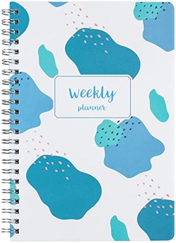 Weekly Planner - Undated Goals Planner Notebook with Meal Plan & Grocery List, Habit Tracker, A5 Agenda Organizer Book 5.8 x 8.0 inches - Flexible Cover, Strong Twin-Wire Binding, Morandi Blue
