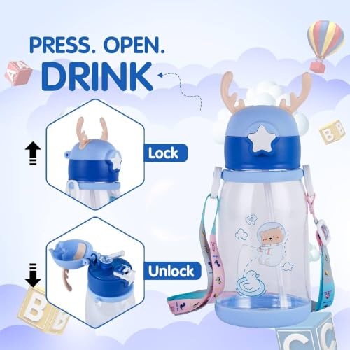 Image of ADTOO Kids School Water Bottle with Straw, Leak Proof, BPA Free Plastic Sipper Bottle for Boys & Girls, Lightweight Reusable Drinking Bottle for School, Travel & Outdoor, 500ml Multicolor (Pack of 1)