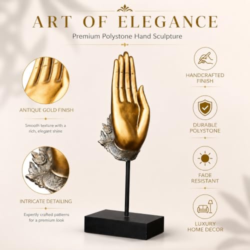 Image of ARMONIA Divine Blessing Mudra Figurine, Premium Polystone Hand Sculpture with Antique Golden Finish, Luxury Decorative Showpiece for Living Room, Office, Shelf, Tabletop & Home Decor, 13.3 Inches