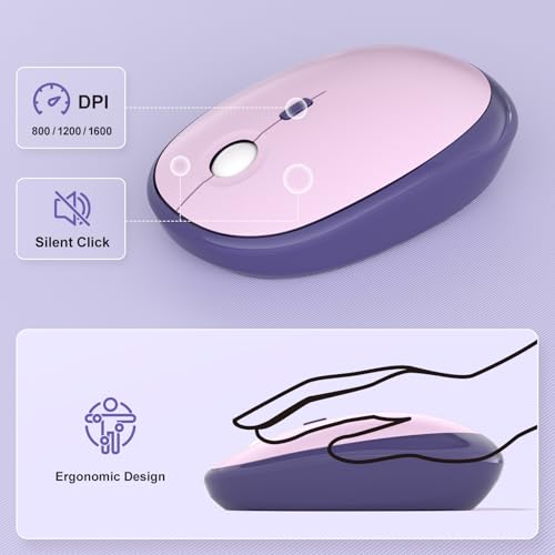 Image of KNOWSQT Wireless Keyboard Mouse Combo - Lovely Purple-Gradient Rainbow Full-Sized Typewriter Colorful Keyboards, Round Keycap Plug Play Retro Cute Keyboards for Windows, Laptop, PC, Desktop, Computer