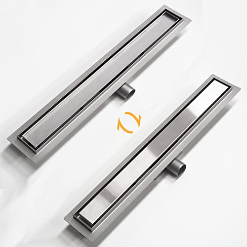 WITEN&NOCK Duschrinne 50 cm Befliesbar Drainset Edelstahl Bodenablauf für bodengleiche Dusche mit Geruchsstopp Haarsieb extra flach Edelstahl gebürstet Komplettset mit Bodenbefestigung Cover