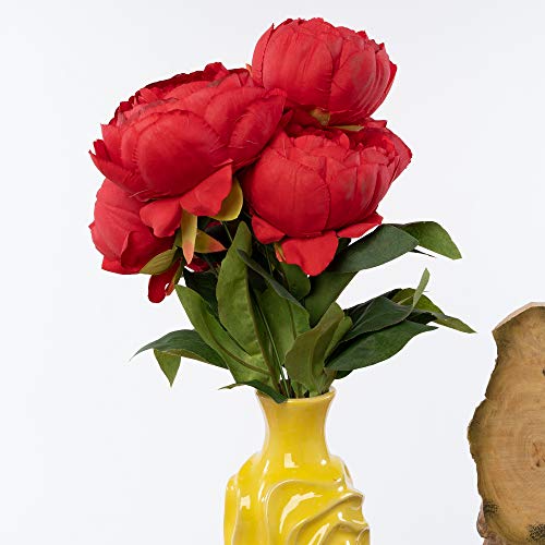 Simply Elegant 18" Artificial English Rose Bouquet - 7 Roses (3.5" X 2.5") With 14 Leaves - Red For Home Garden, Office, Flowers Arrangement, Wedding Centerpiece, Diy #TOP4