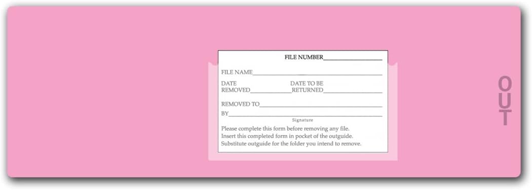 Doctor Stuff - Economy Vinyl Outguides with Charge Out Slip Pocket, Plastic File Folder, Letter Size 4" x 13", Pink, 25/Box