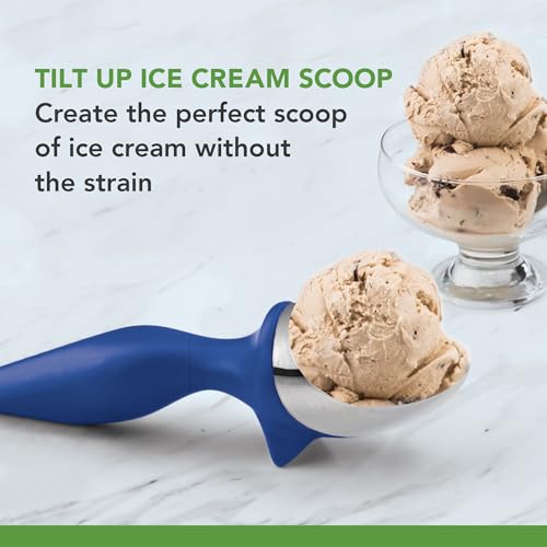 Image of Tovolo Ice Cream Scoop Stratus Blue Dishwasher Safe Heavy Duty Ice Cream Scooper with Elevated Tilt Up Design, Heat Retaining Ice Cream Scoops with Non Slip Handle for Cookie Dough, Gelato, Sorbet