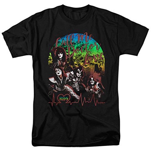 KISS Calling Doctor Love Lyrics Retro Rock Band T Shirt & Stickers (Large) Black