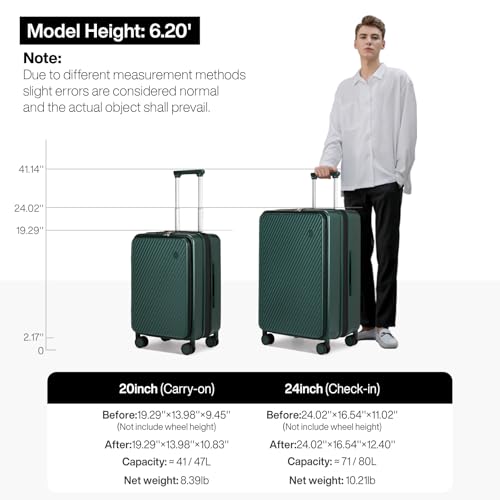 mixi 24 Inch Large Expandable Checked Luggage PC Hard Shell Suitcase Top Opening Rolling Travel Suitcases with Spinner Wheels & TSA Lock, Blackish Green by mixi - Image 6