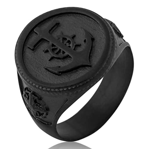 Bague homme en acier inoxydable durable avec gravure d'ancre marine Akitsune Portus