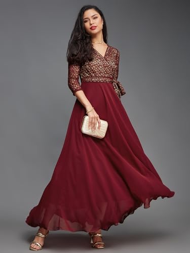 Image of Miss Chase Women's Round Neck Cap Sleeves Lace Knee -Long Skater Dress