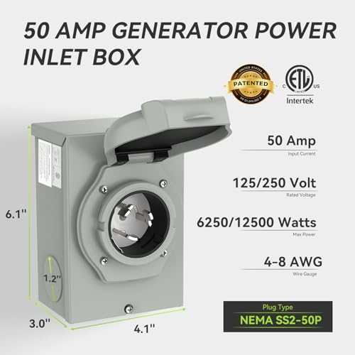 Pre-Drilling 50 Amp Generator Inlet Box RVMATE, NEMA SS2-50P Power Inlet Box, 125/250V, 6250/12500W 50a Power Inlet Box, ETL Listed, Waterproof for Outdoor Use by RVMATE - Image 3