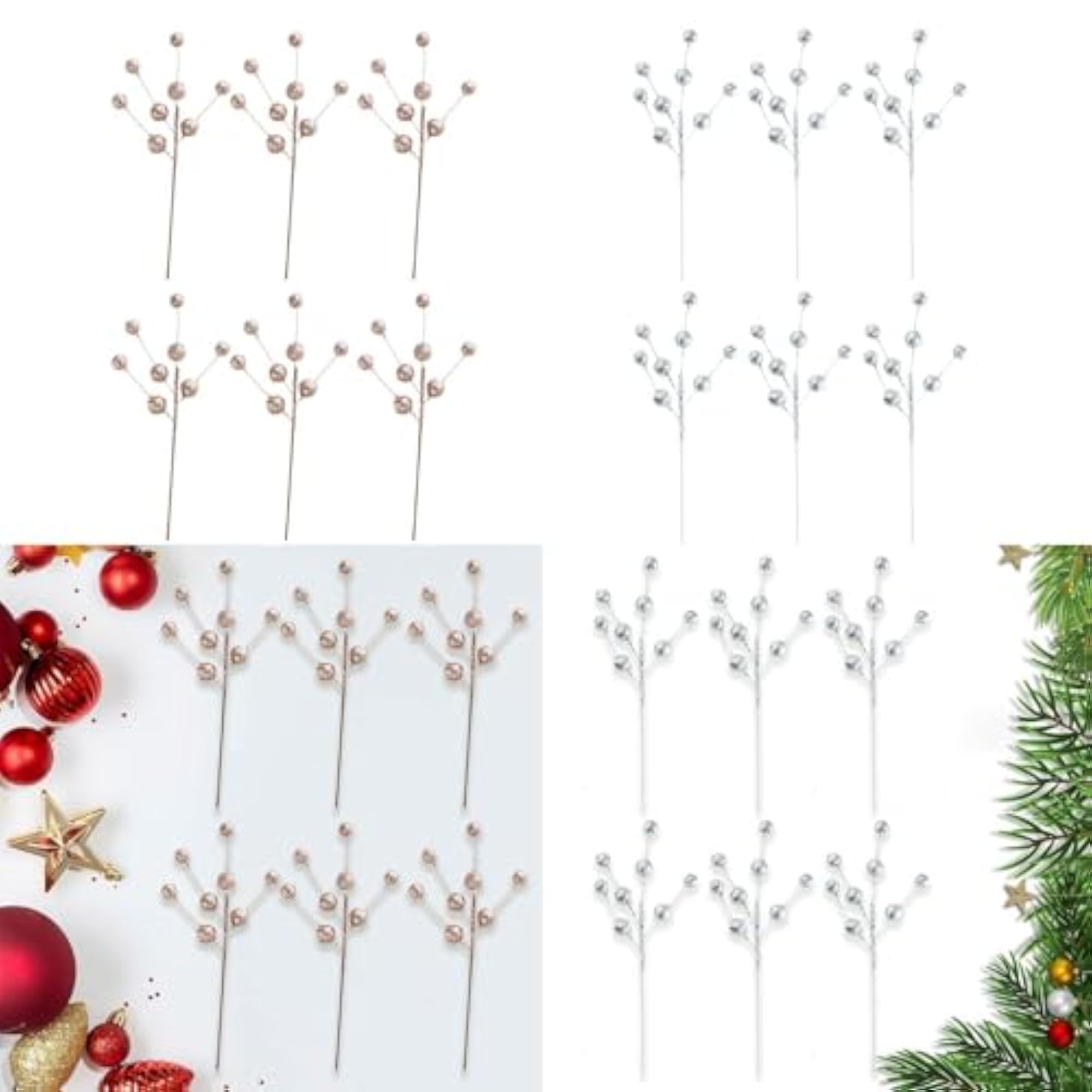 6Pcs Berry Picks Artificial Holly Berries for Floral Decor